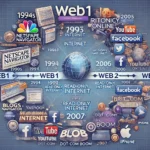 Infographic-style-image-showing-the-transition-from-Web1-to-Web2-with-realistic-data-and-milestones