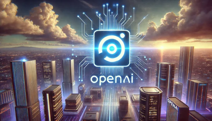 OpenAI logo set in a futuristic landscape